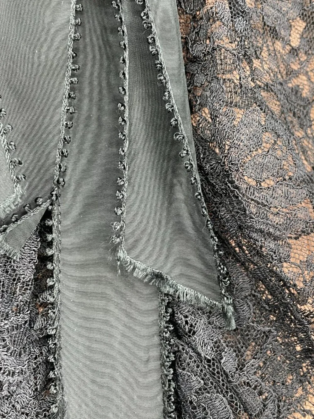 Vintage RARE 60s Geoffrey Beene Black Lace High Neck Ruffle Long Sleeve Dress 12 - Picture 6 of 16